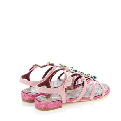 Chanel Tweed Poured Glass Sandals 39.5 Pink 4 of 8