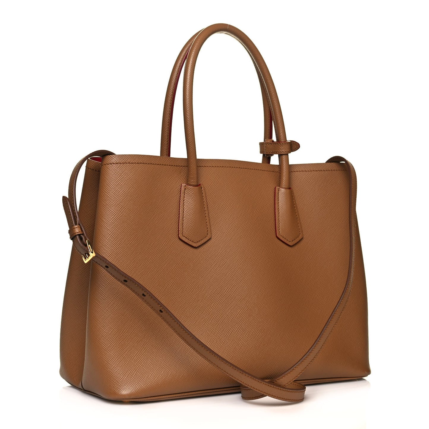 Saffiano Cuir Small Double Bag Caramel Fuoco