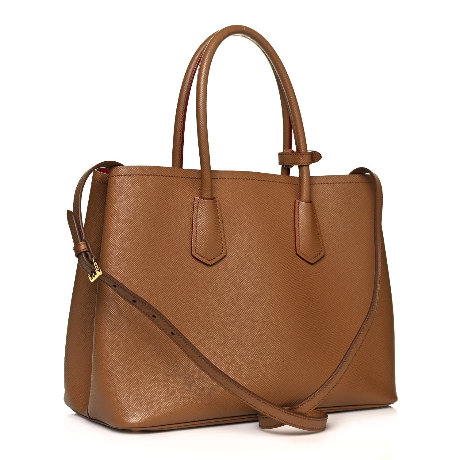 Prada Saffiano Cuir Small Double Bag Caramel Fuoco 3 of 13