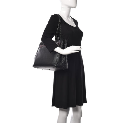 Chanel Caviar Tweed Quilted Large Coco Break Shopping Bag Black 2 of 10