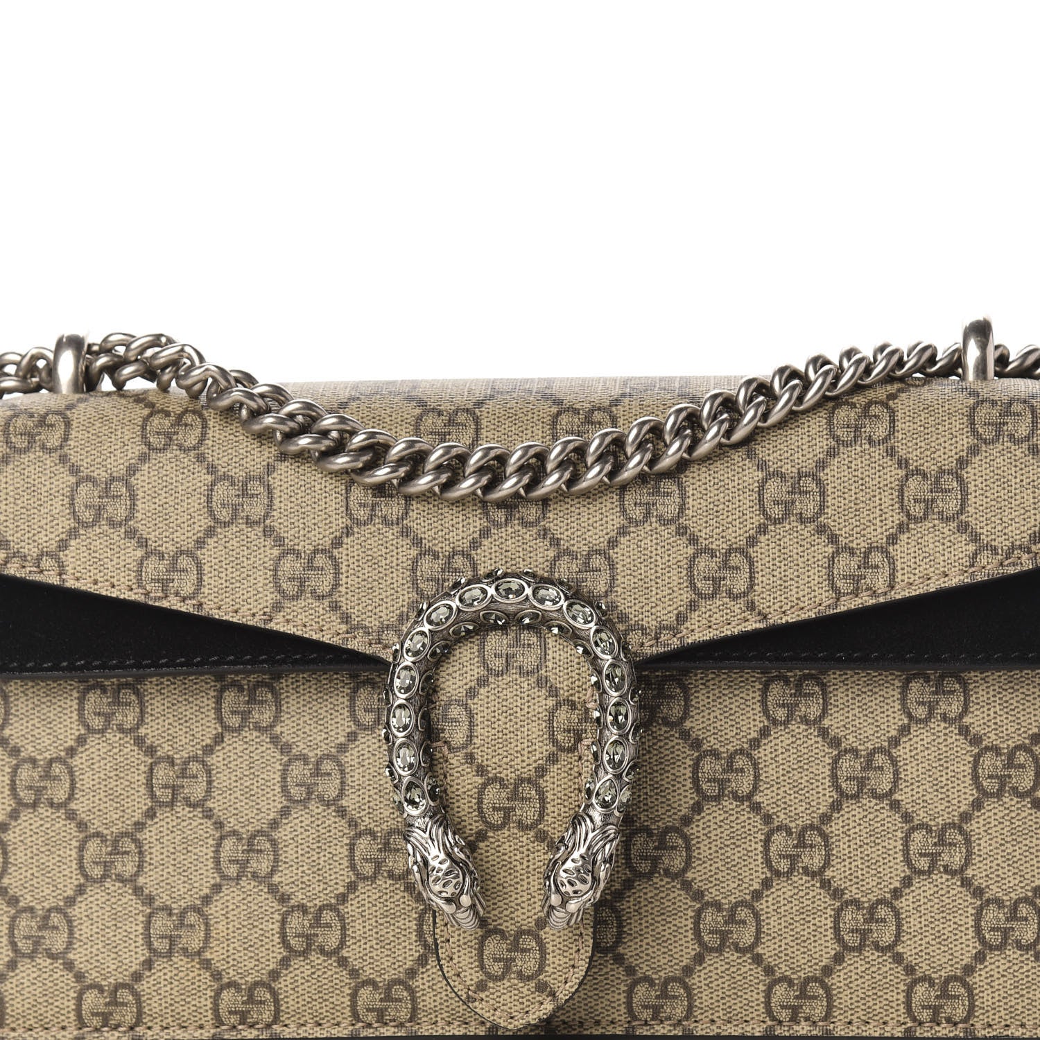 Gucci GG Supreme Monogram Suede Crystal Small Dionysus Shoulder Bag Beige Ebony Black 13 of 13