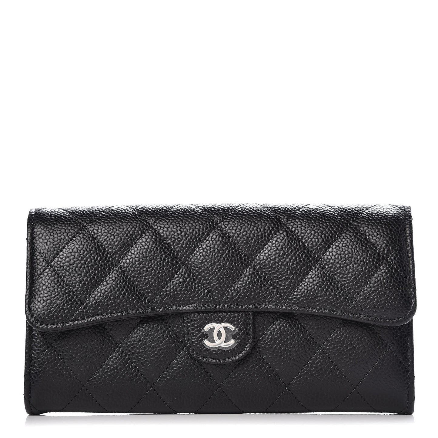 Caviar Quilted Large Gusset Flap Wallet Black