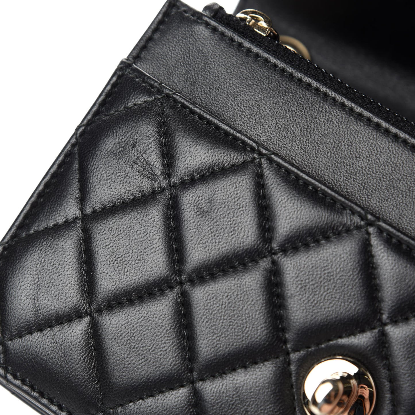 Lambskin Quilted Trendy CC Wallet On Chain WOC Black