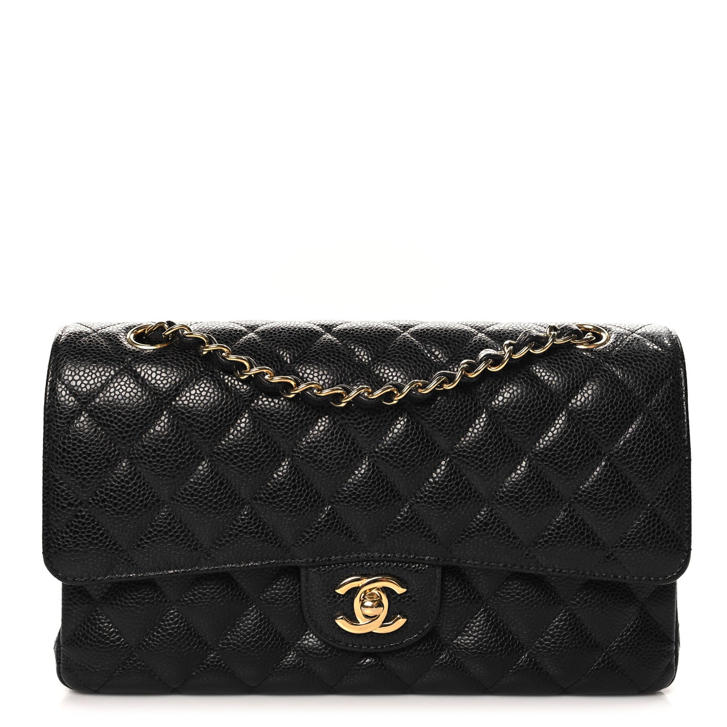 Caviar Quilted Medium Double Flap Black