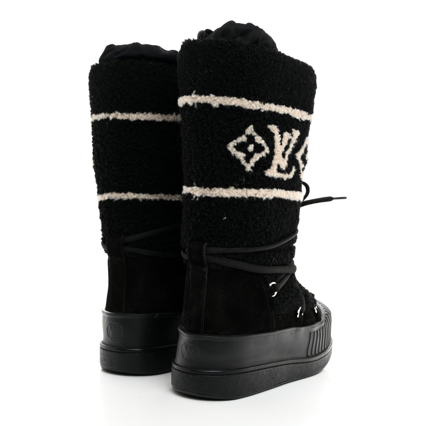 Suede Shearling Polar Flat High Boots 37 Black