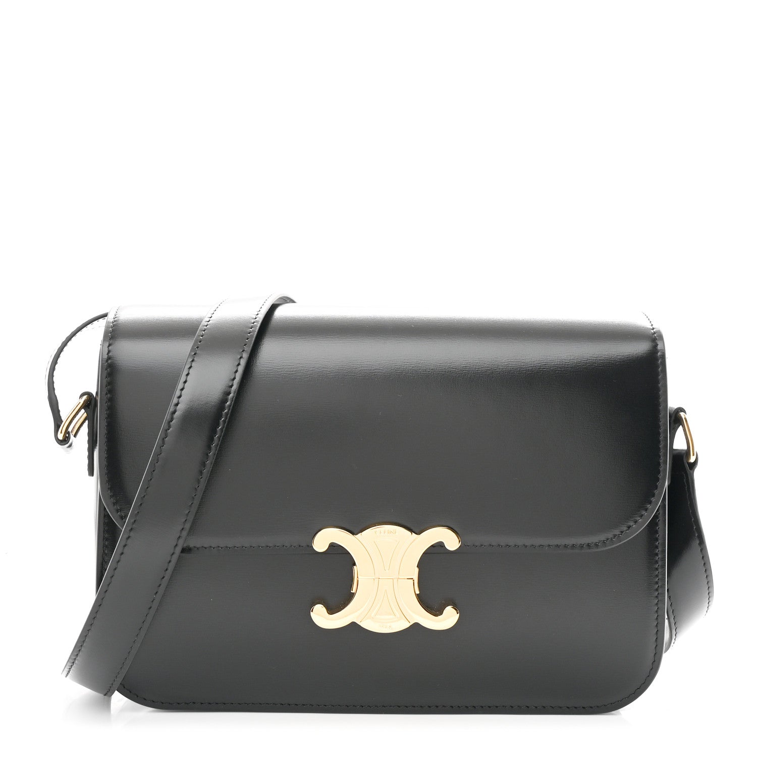 Celine Shiny Calfskin Medium Triomphe Black 1 of 10