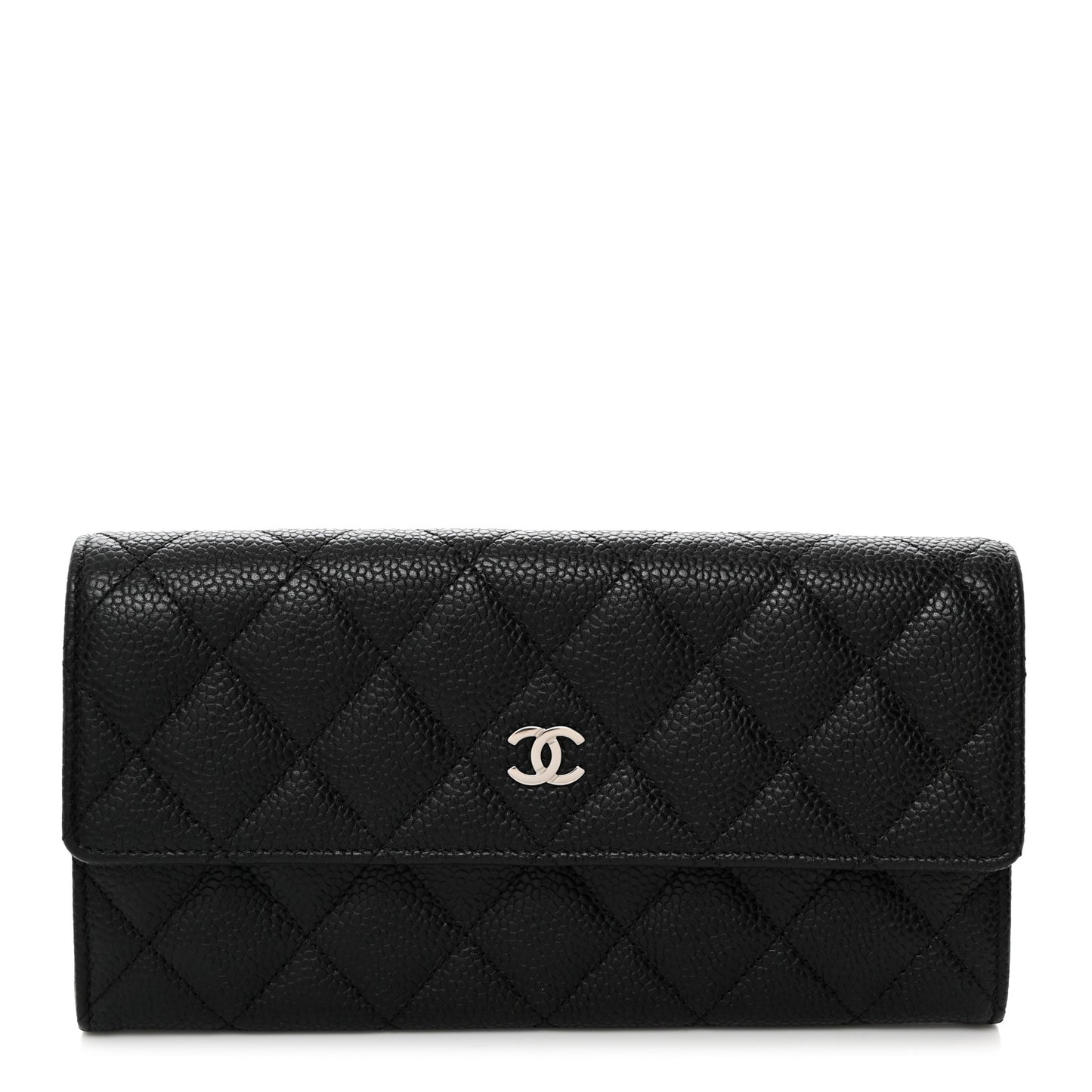 Caviar Quilted Large Gusset Flap Wallet Black