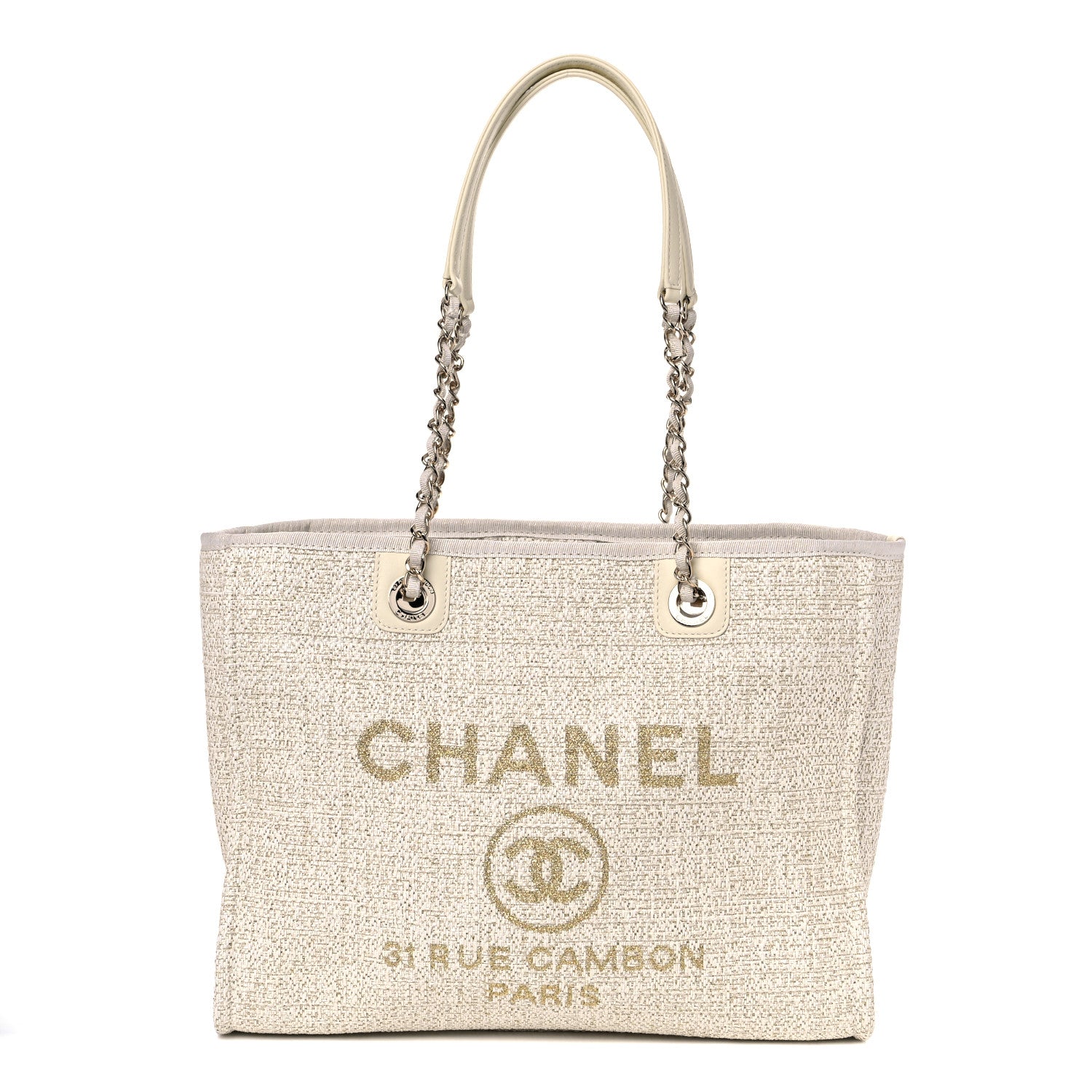 Chanel Lurex Boucle Small Deauville Tote Ivory 1 of 12