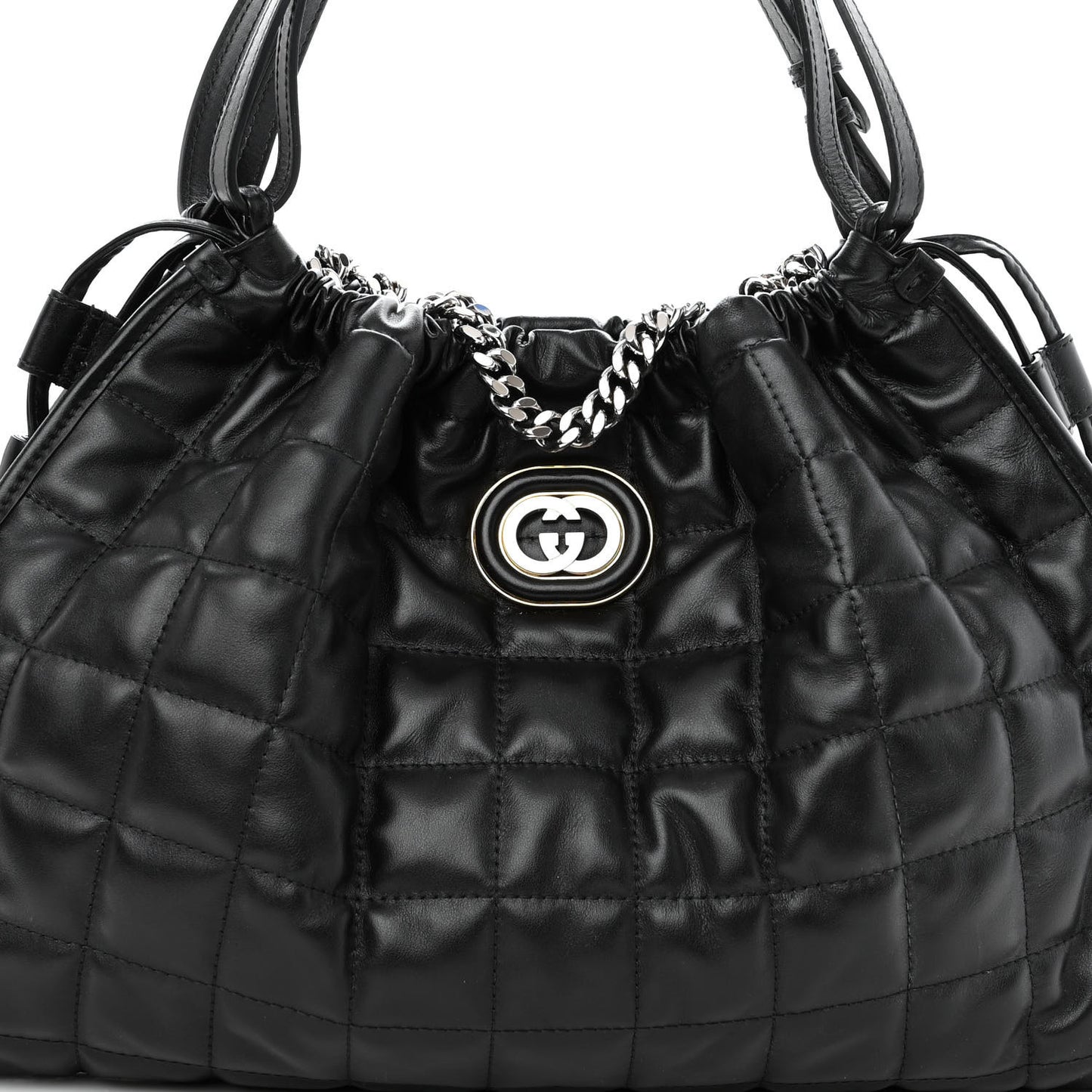 Calfskin Quilted Medium Deco Tote Bag Black