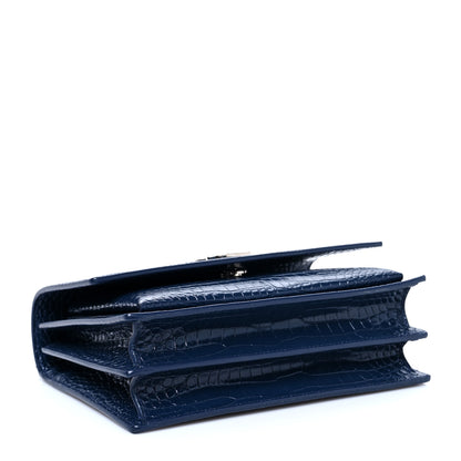 Saint Laurent Calfskin Crocodile Embossed Medium Monogram Sunset Blue 3 of 7