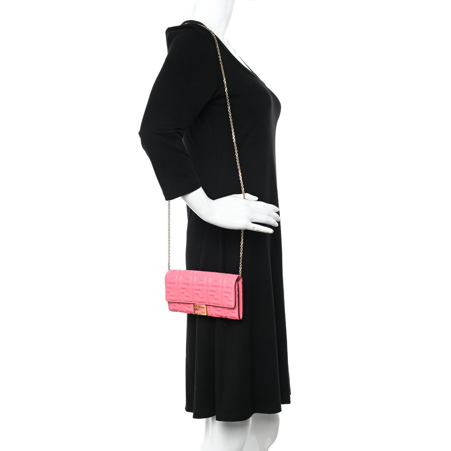 Fendi Nappa Matisse FF Embossed Continental Wallet On Chain Pink Dalia 2 of 11