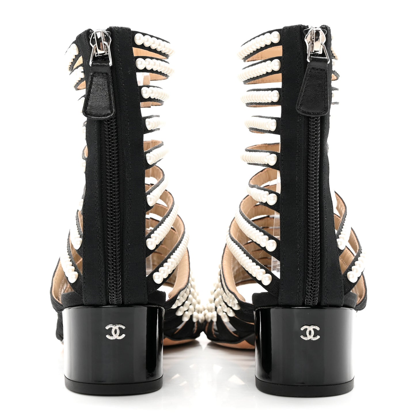 Calfskin Pearl Gladiator Sandals 37.5 Black