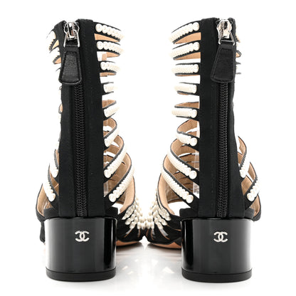 Chanel Calfskin Pearl Gladiator Sandals 37.5 Black 5 of 12