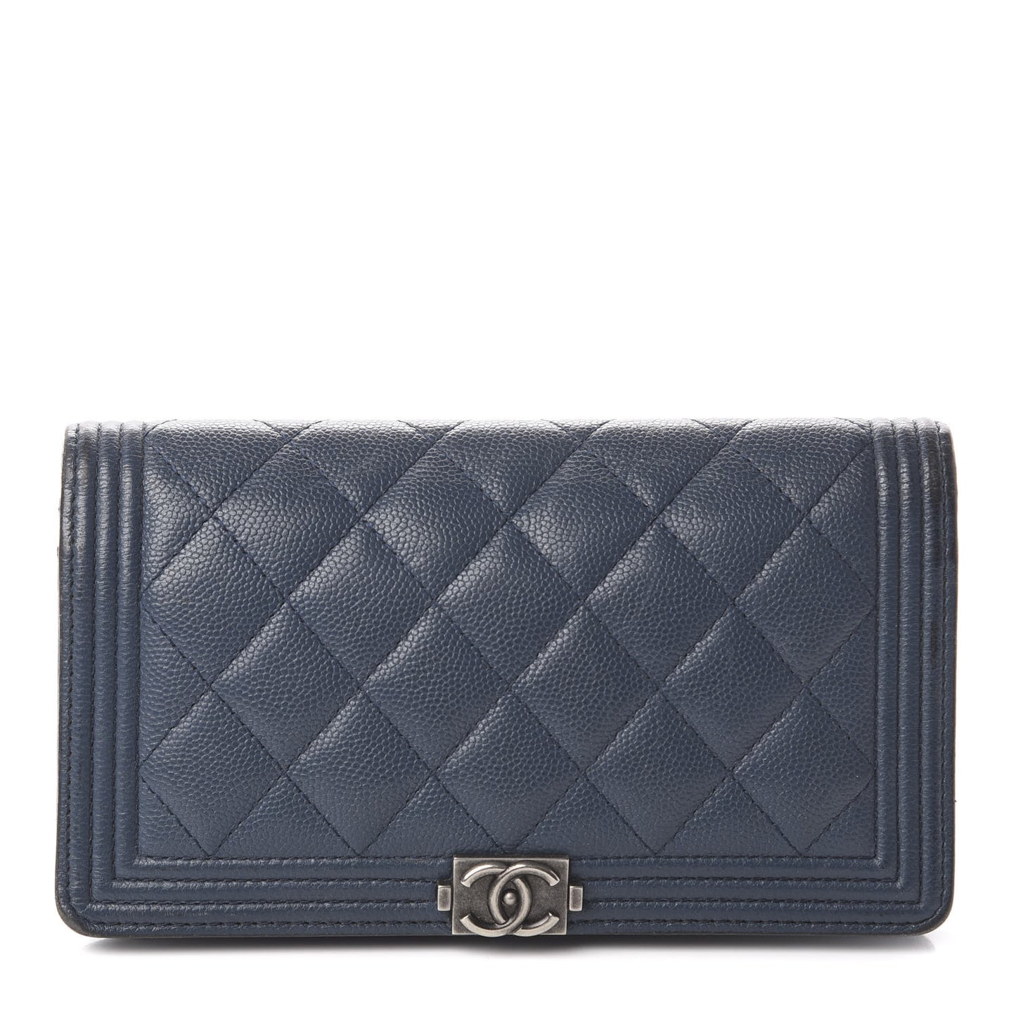 Caviar Quilted Boy Yen Wallet Navy Blue