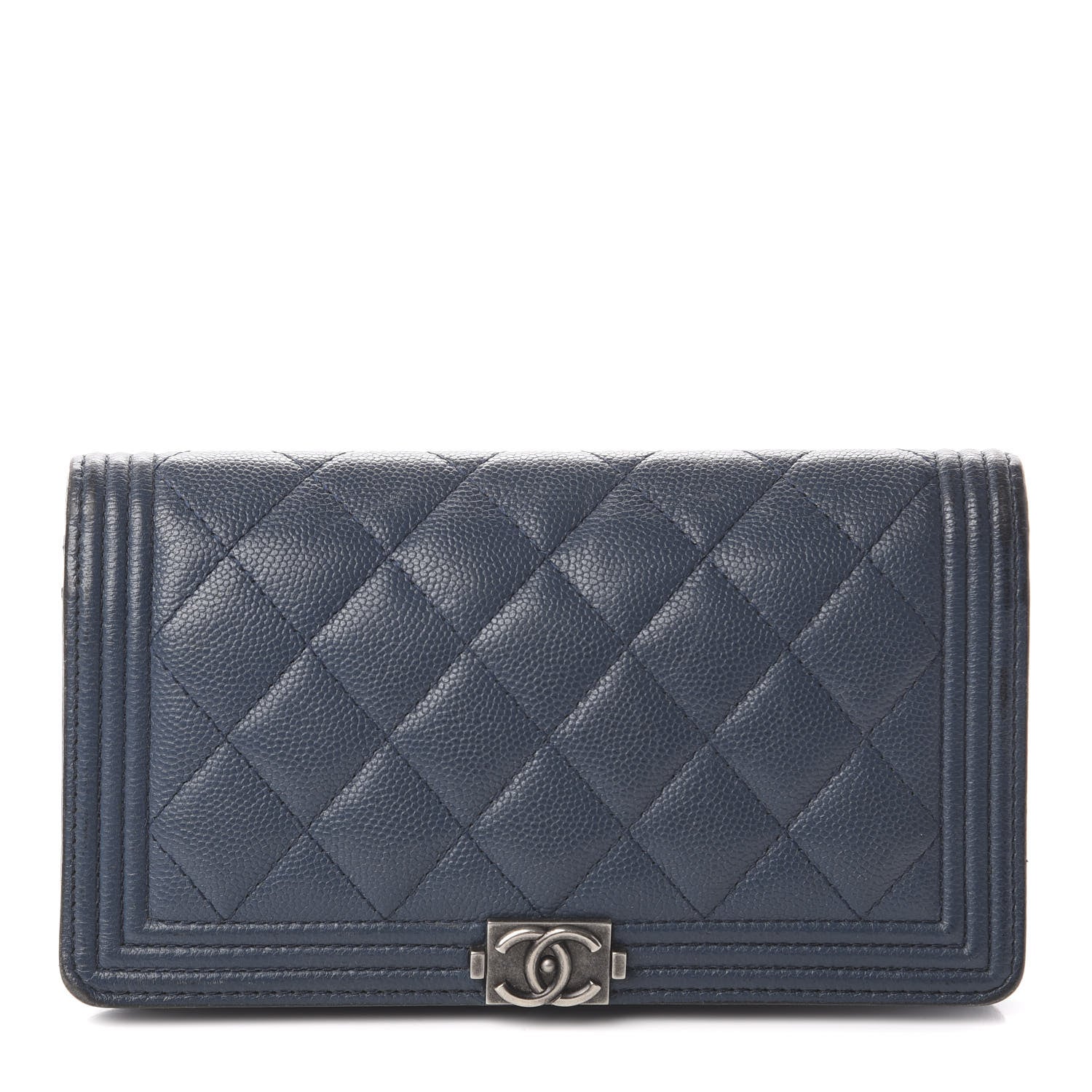 Chanel Caviar Quilted Boy Yen Wallet Navy Blue 1 of 7