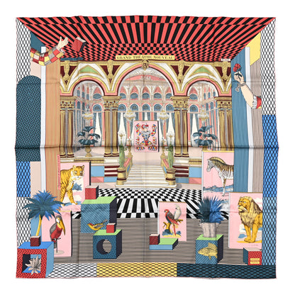 Hermes Silk Grand Theatre Nouveau Scarf 90 Bleu Vieux Rose Vert 1 of 5
