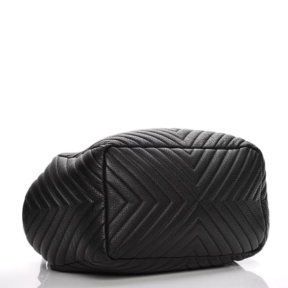 Chanel Deerskin Chevron Large CC Chain Bucket Drawstring Bag Black 4 of 8