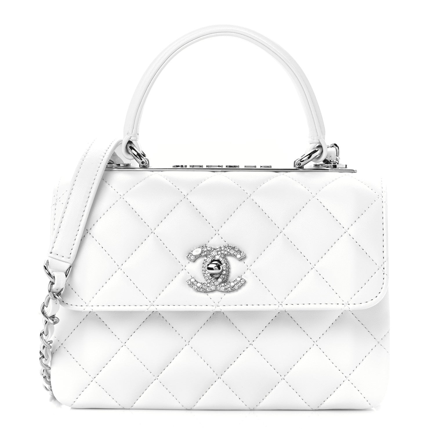 Chanel Lambskin Crystal Quilted Mini Trendy CC Dual Handle Flap Bag White 1 of 12