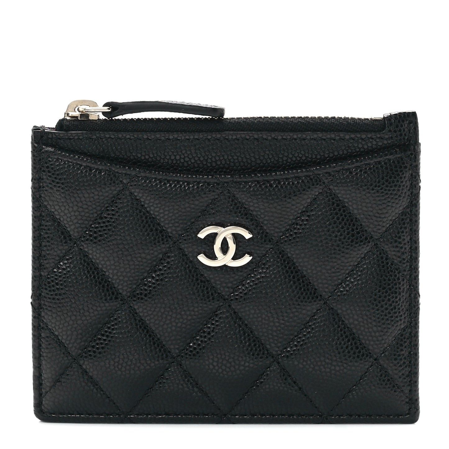 Caviar Quilted CC Zip Card Holder Black
