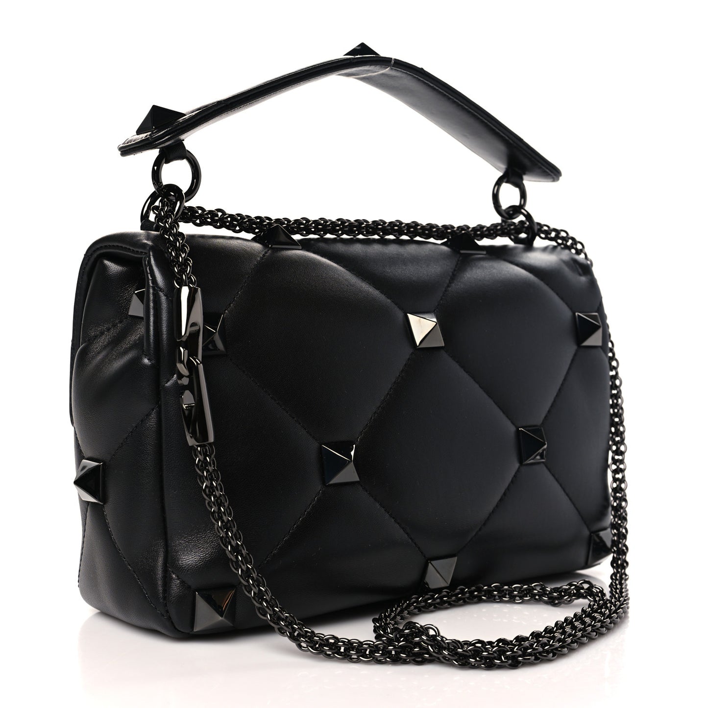 Nappa Monochrome Large Roman Stud Shoulder Bag Black