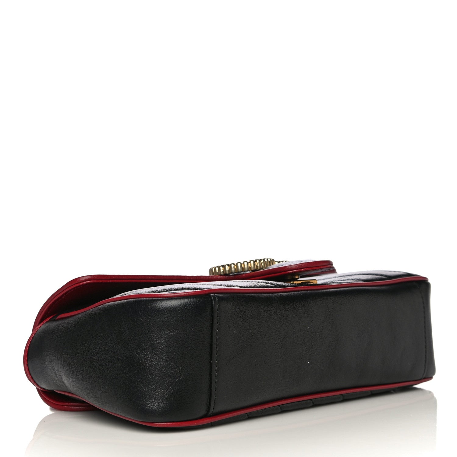 Gucci Vintage Effect Calfskin Matelasse Diagonal Small Torchon GG Marmont Shoulder Bag Black Romantic Cherry 4 of 11