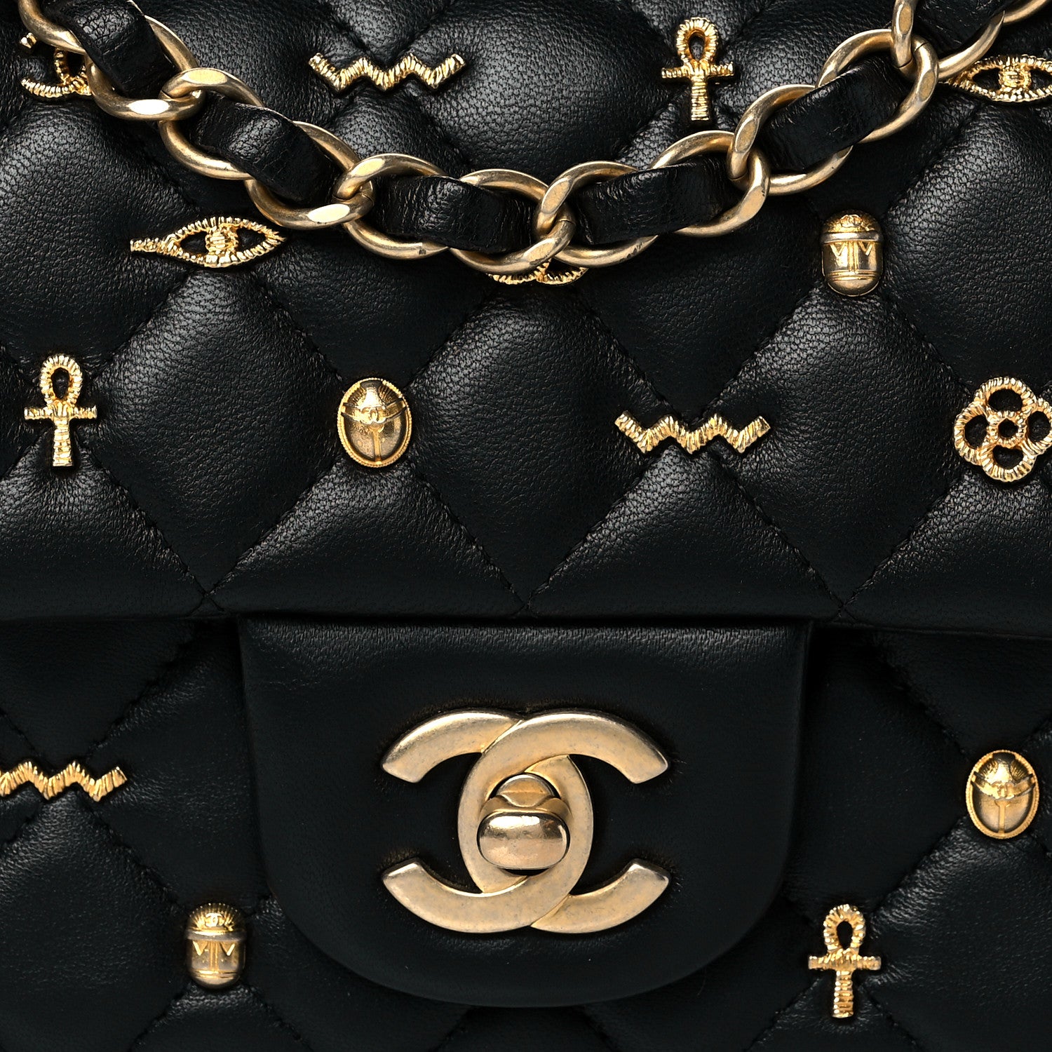 Chanel Lambskin Quilted Egyptian Amulet Mini Rectangular Flap Black 7 of 9