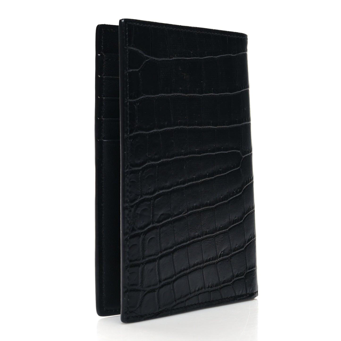 Crocodile Embossed Tiny Cassandre Passport Holder Black