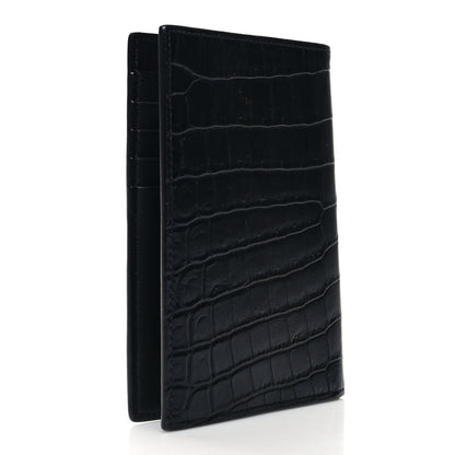 Saint Laurent Crocodile Embossed Tiny Cassandre Passport Holder Black 3 of 8
