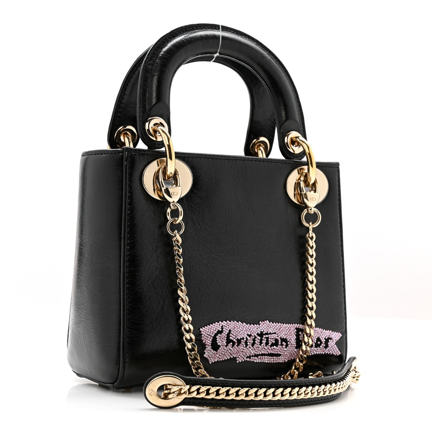 Christian Dior Calfskin Beaded Mini Lady Dior Black 1834764