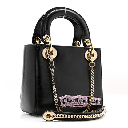 Christian Dior Calfskin Beaded Mini Lady Dior Black 2 of 13