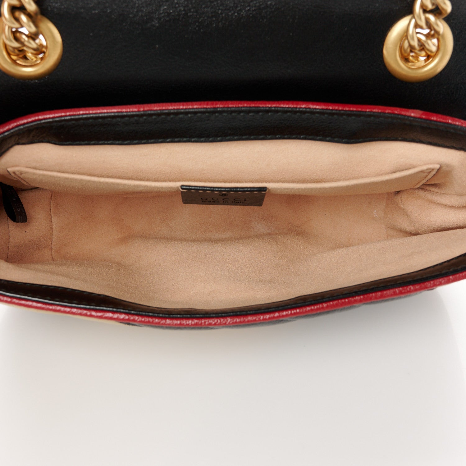 Gucci Vintage Effect Calfskin Matelasse Diagonal Striped Mini Torchon GG Marmont Shoulder Bag Black Beige 5 of 11