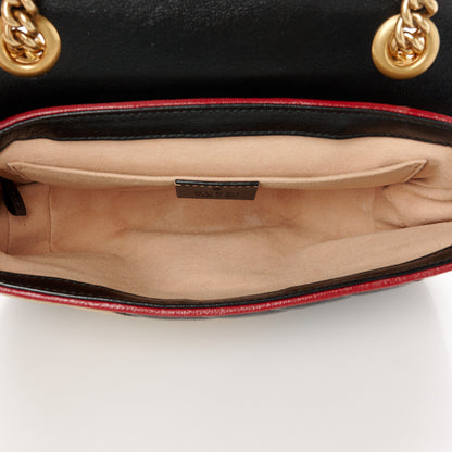 Gucci Vintage Effect Calfskin Matelasse Diagonal Striped Mini Torchon GG Marmont Shoulder Bag Black Beige 5 of 11