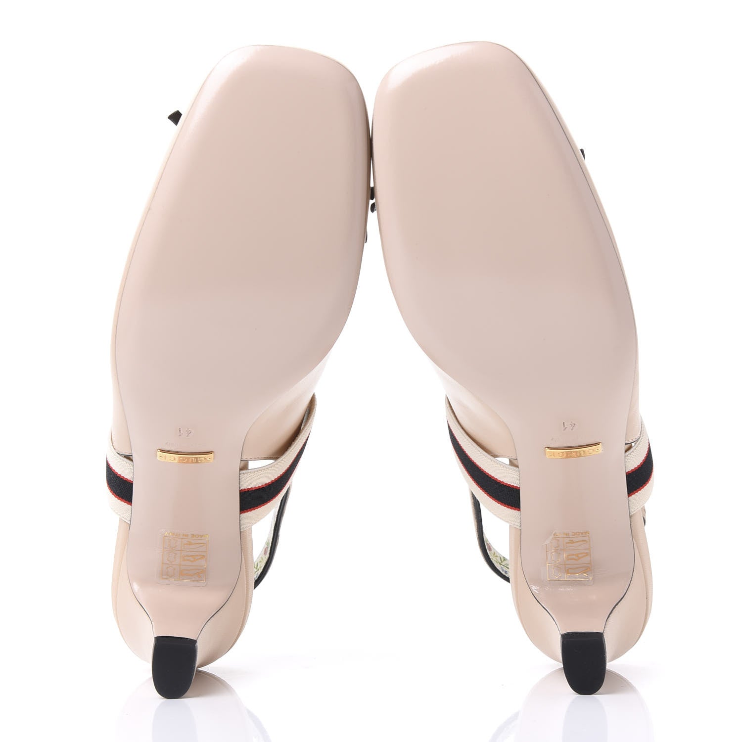 Gucci Malaga Kid Bow Ace Stripe Mid Heel Slingback Pumps 41 Beige 5 of 9