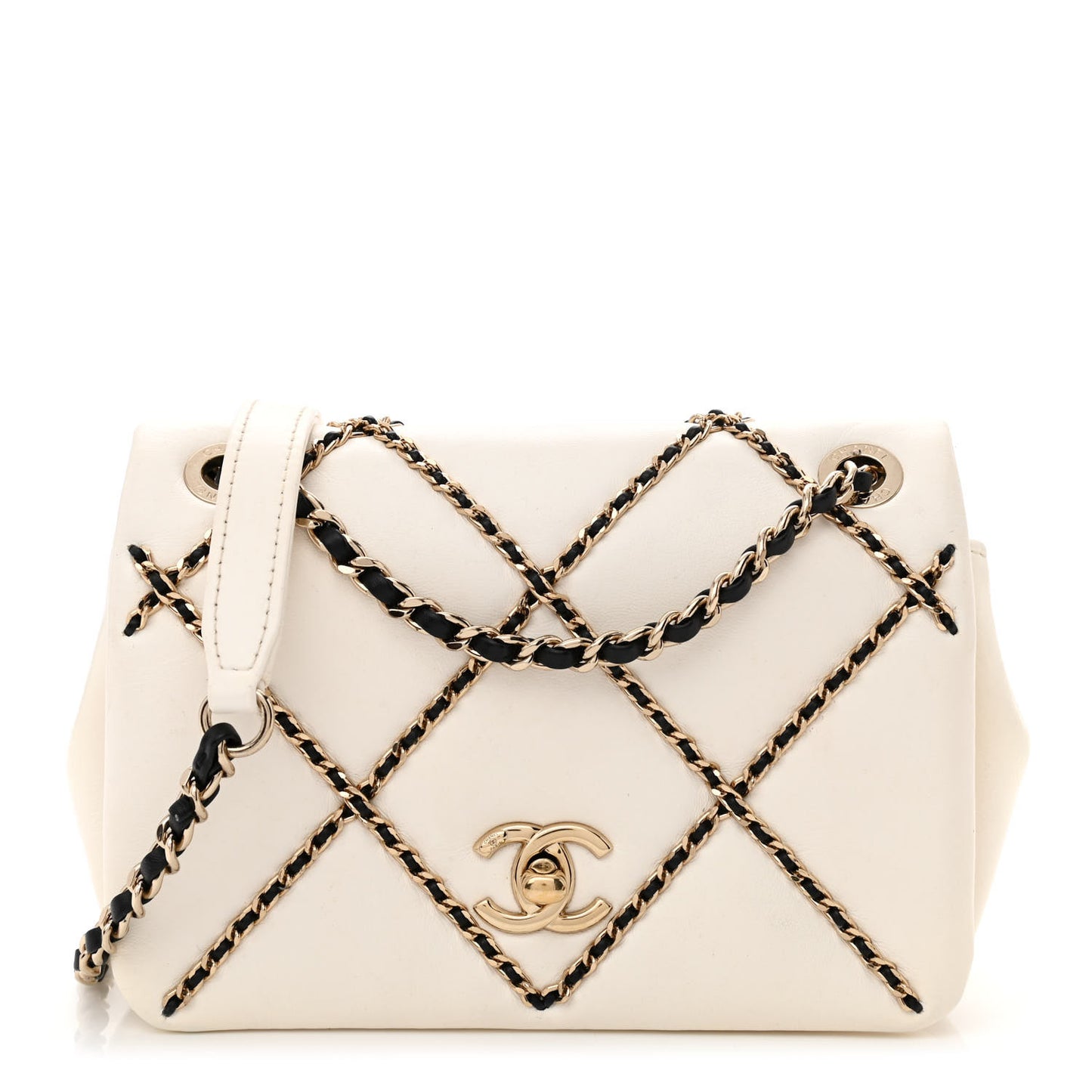 Lambskin Small Entwined Chain Flap White