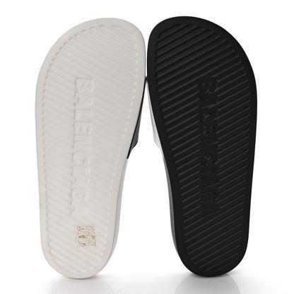 Balenciaga Rubber Womens Logo Pool Slide Sandals 39 Black White 5 of 7