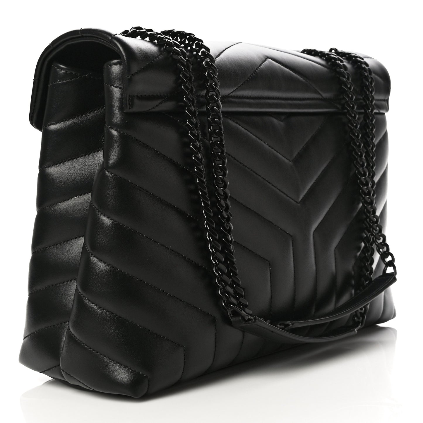 Calfskin Y Quilted Monogram Medium Loulou Chain Satchel Black