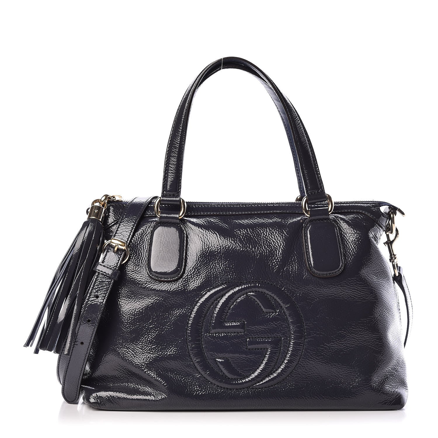Gucci Vernice Naplack Small Soho Top Handle Satchel Uniform Blue 1 of 13