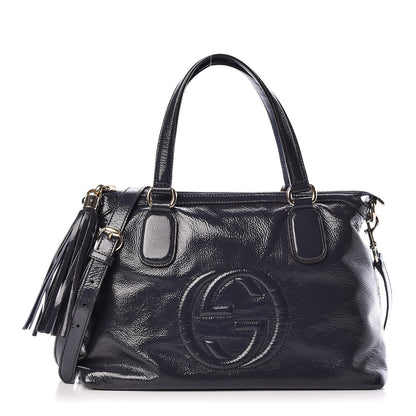 Gucci Vernice Naplack Small Soho Top Handle Satchel Uniform Blue 1 of 13