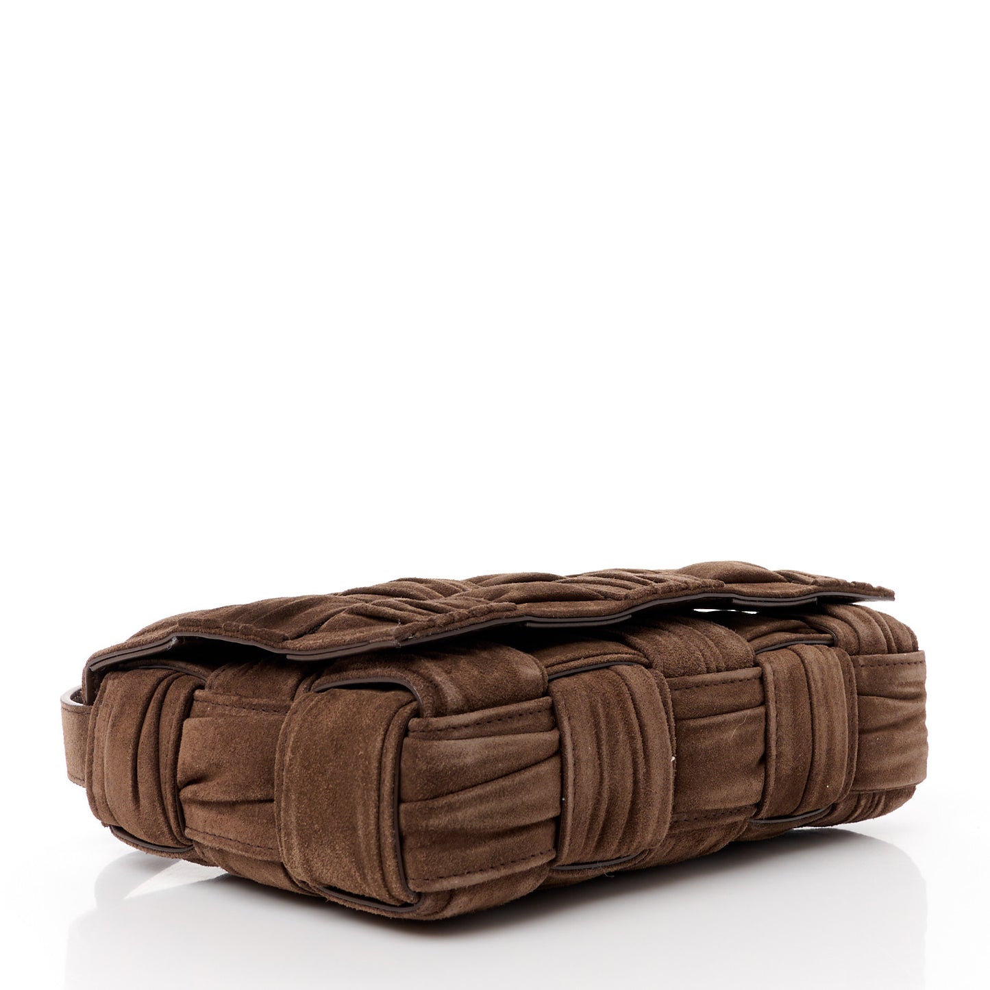 Suede Maxi Intreccio Plisse Cassette Crossbody Bag Brown