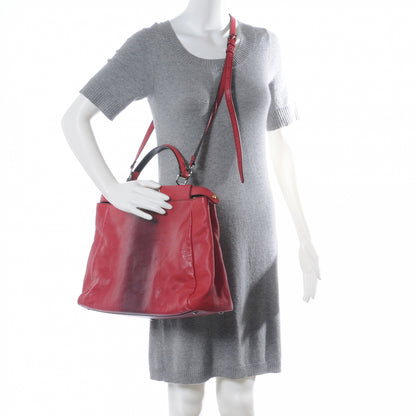 Fendi Goatskin Calf Hair Large Peekaboo Iconic Satchel Red 7 of 9