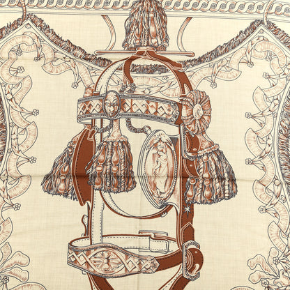 Hermes Cashmere Silk Bride De Cour Remix Scarf 140 Cacao Naturel Black 2 of 3
