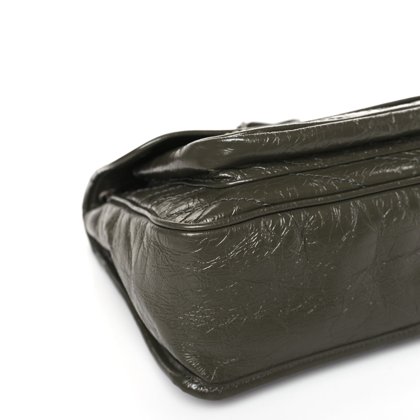Crinkled Calfskin Matelasse Monogram Medium Niki Chain Satchel Military Olive