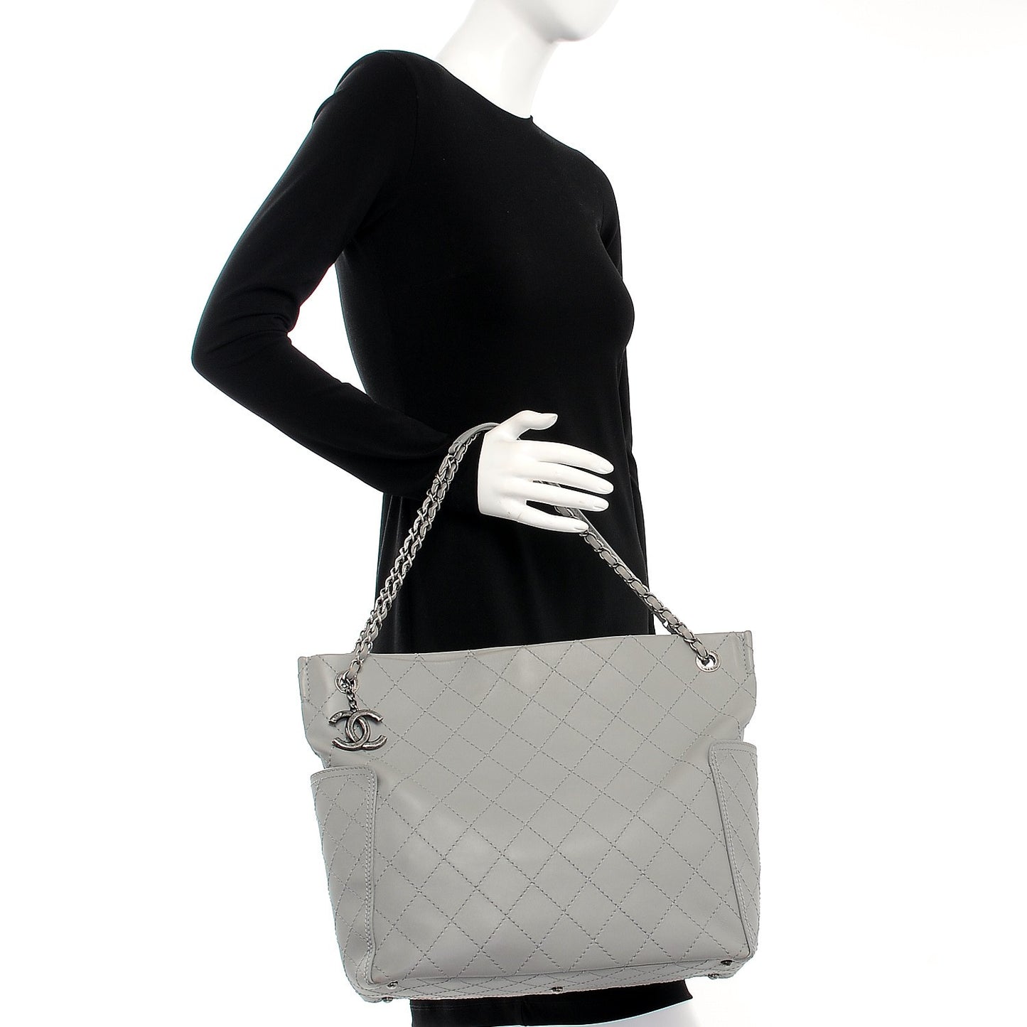 Calfskin Stitched CC Pocket Hobo Grey