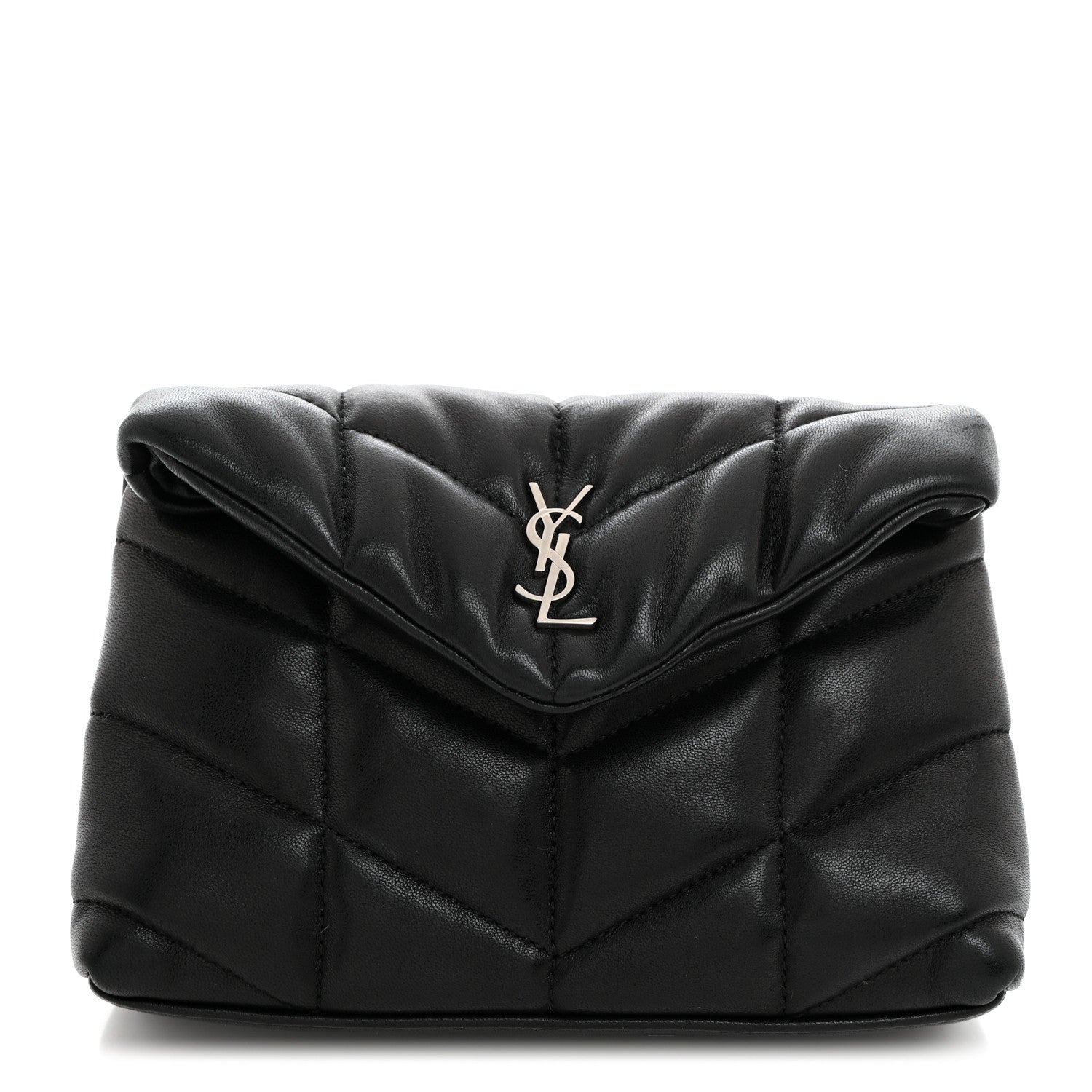 Saint Laurent Lambskin Monogram Loulou Puffer Pouch Clutch Black 1 of 7