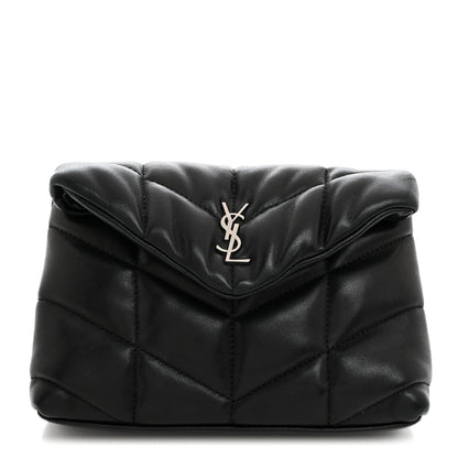 Saint Laurent Lambskin Monogram Loulou Puffer Pouch Clutch Black 1 of 7