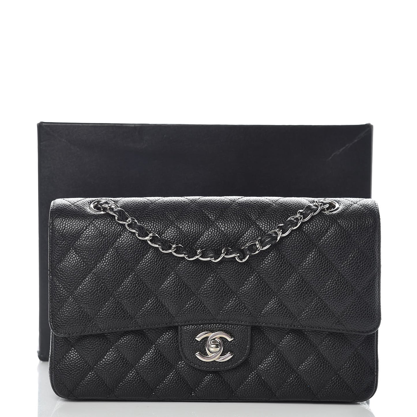 Caviar Quilted Medium Double Flap Black