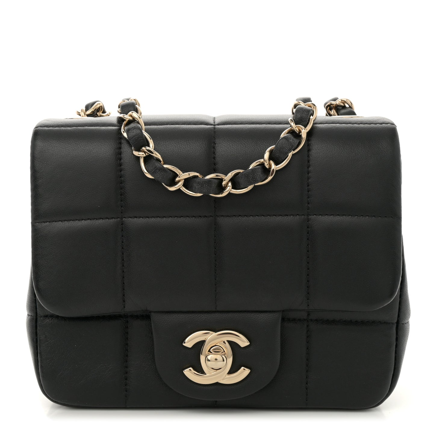Lambskin Resin Crystal Square Quilted Mini Monacoco Flap Black