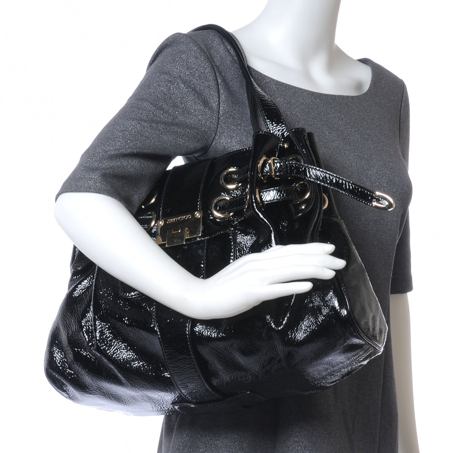 Crushed Patent Leather Ramona Tote Black