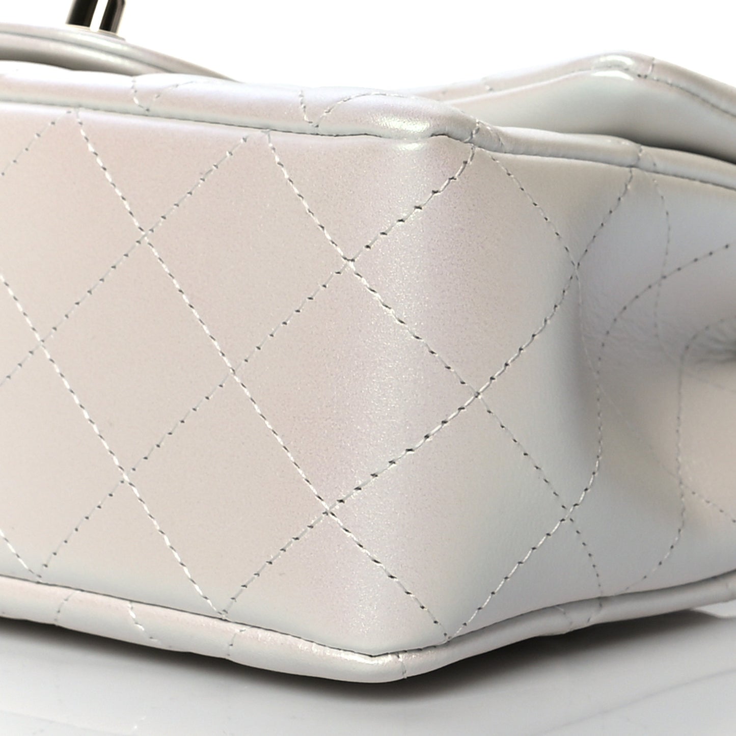 Iridescent Calfskin Quilted Mini Rectangular Flap White