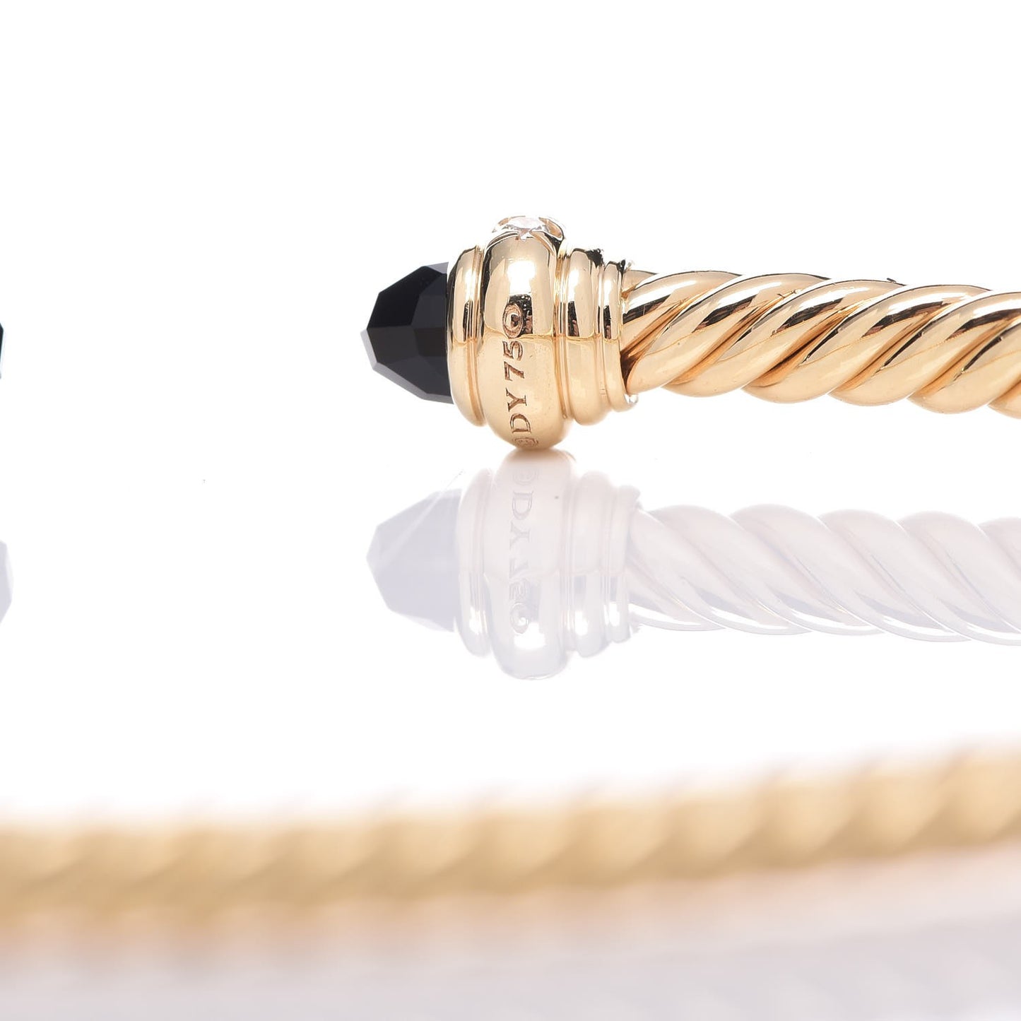 18K Yellow Gold Diamond Black Onyx 3mm Cablespira Bracelet